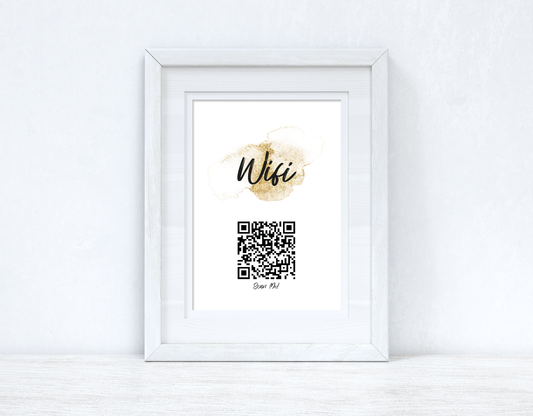 Personalised Wifi Gold Splatter Splatter Scan Me! Wifi QR Scan Home Wall Decor Print