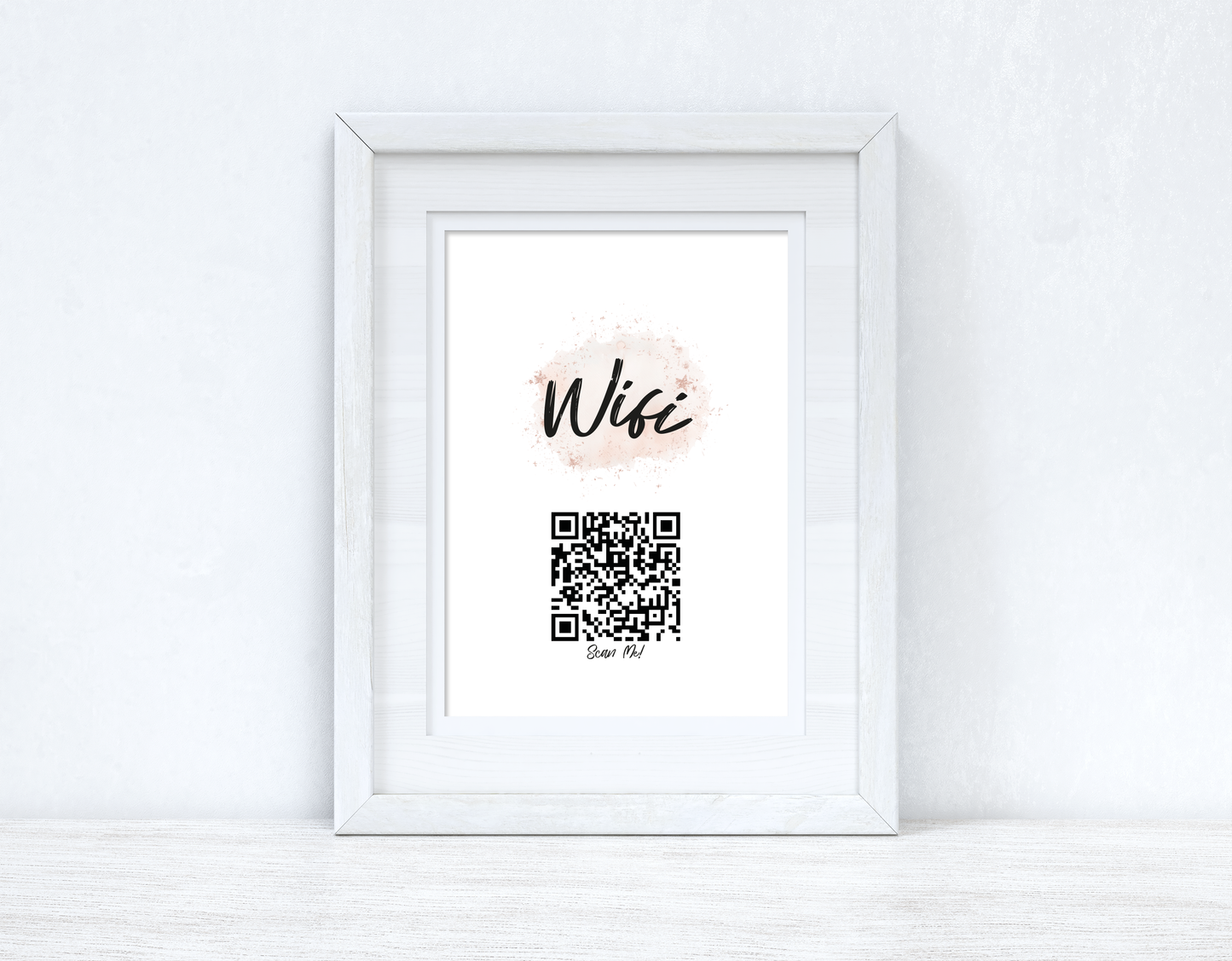 Personalised Wifi Rose Gold Pink Splatter Scan Me! Wifi QR Scan Home Wall Decor Print