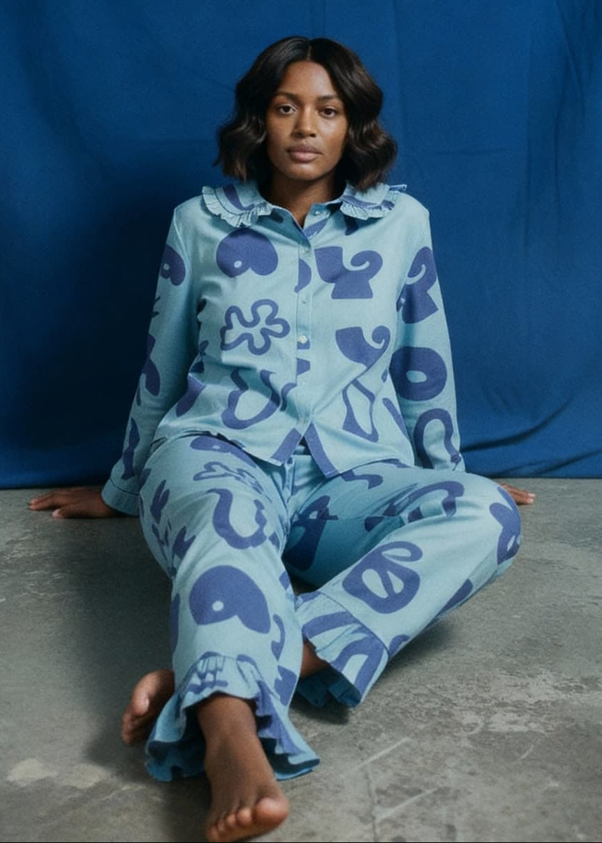 Organic Cotton Pyjama Shirt in Blue Things