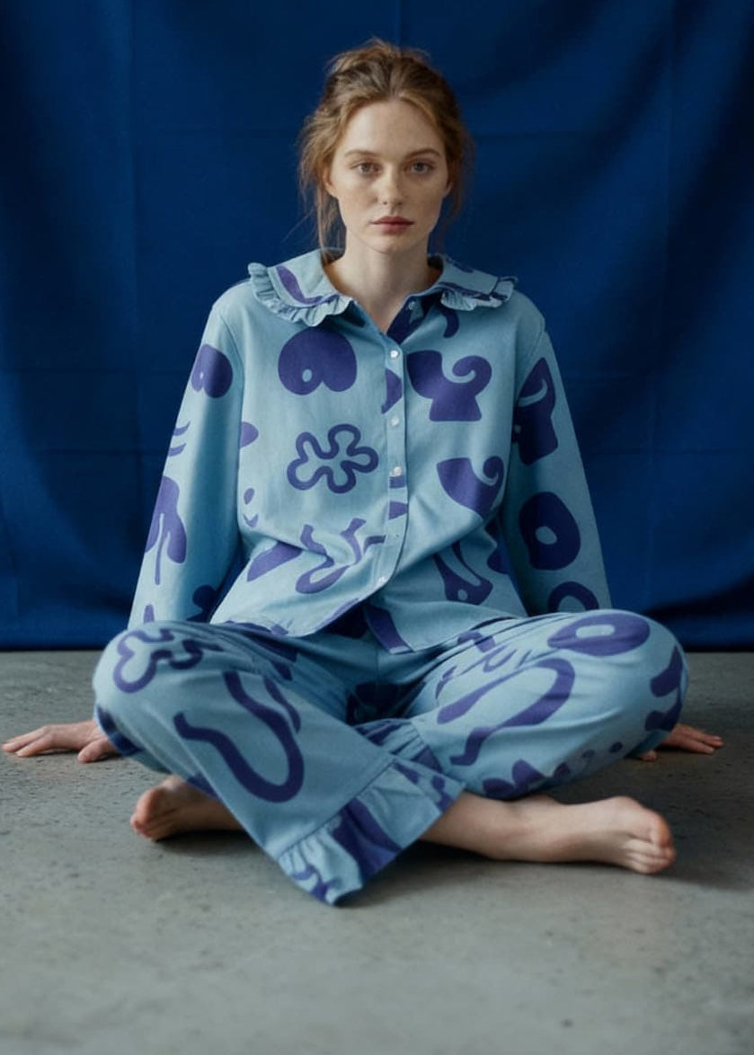 Organic Cotton Pyjama Shirt in Blue Things