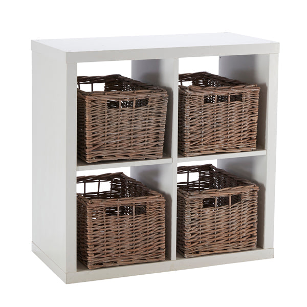 Set of 4 Medium Rectangular Willow Storage Baskets - Grey