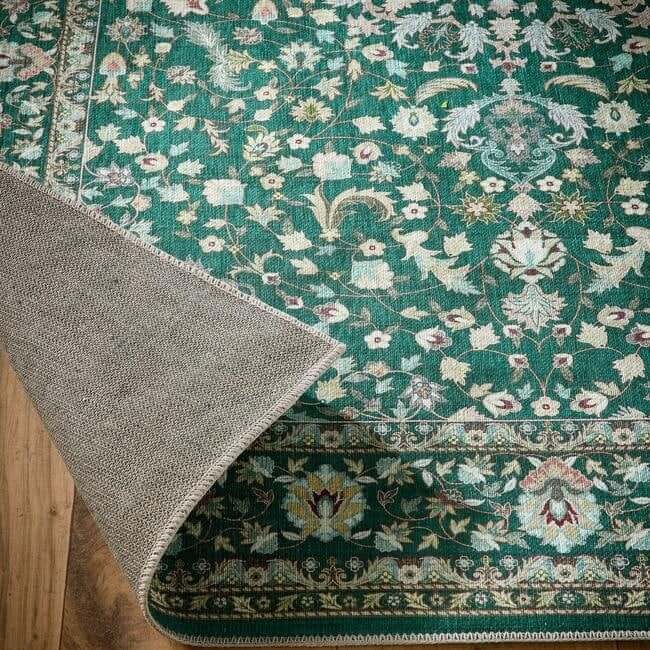 Eco-Washable Green Rug Medallion Design