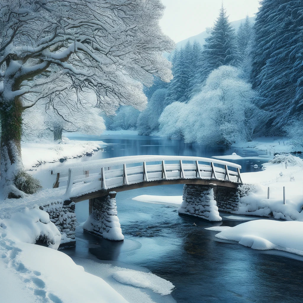 Winter Bridge Tranquility Canvas