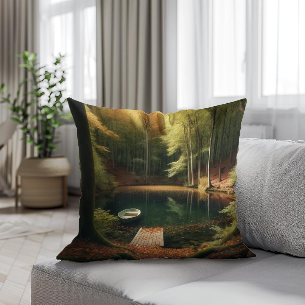 Autumn Pond Solitude Cotton Cushion