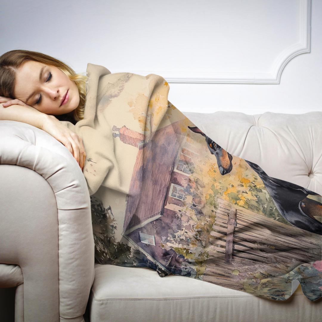 Doberman Sunset Garden Blanket