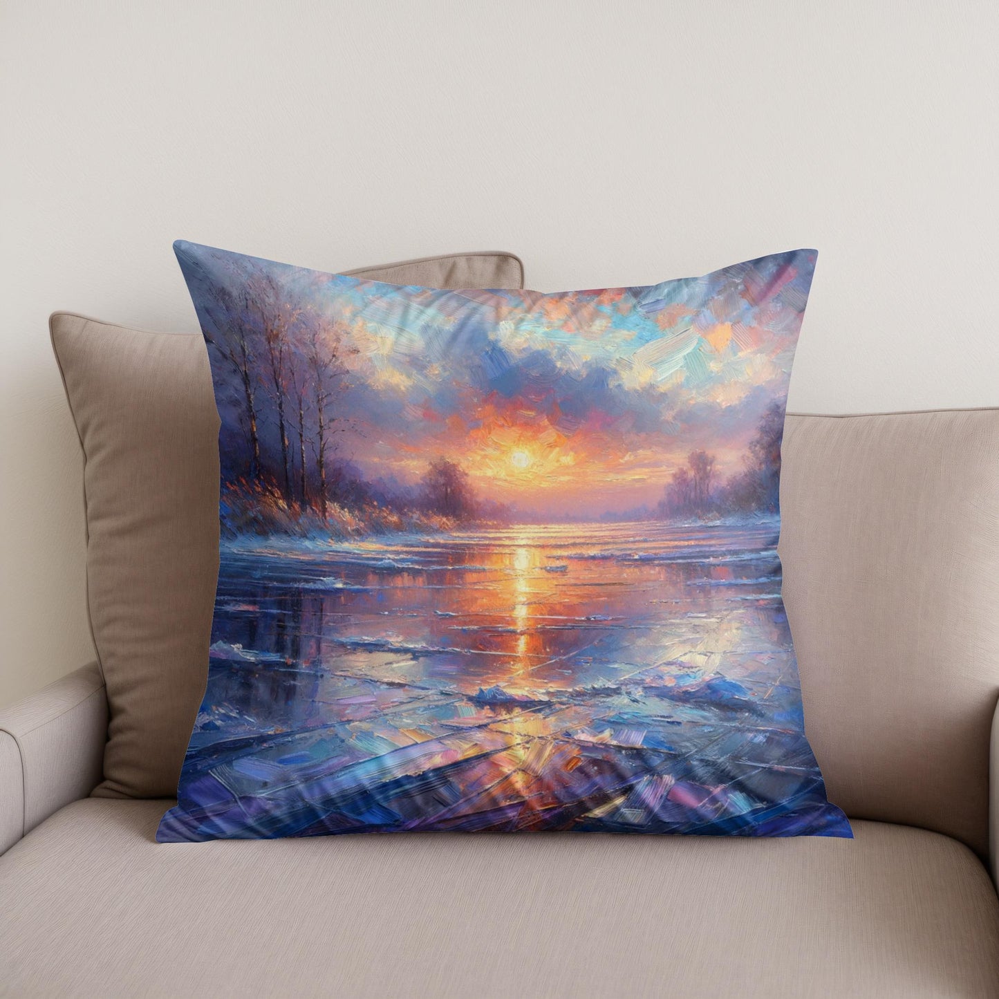 Sunset Serenity on Ice Cotton Cushion