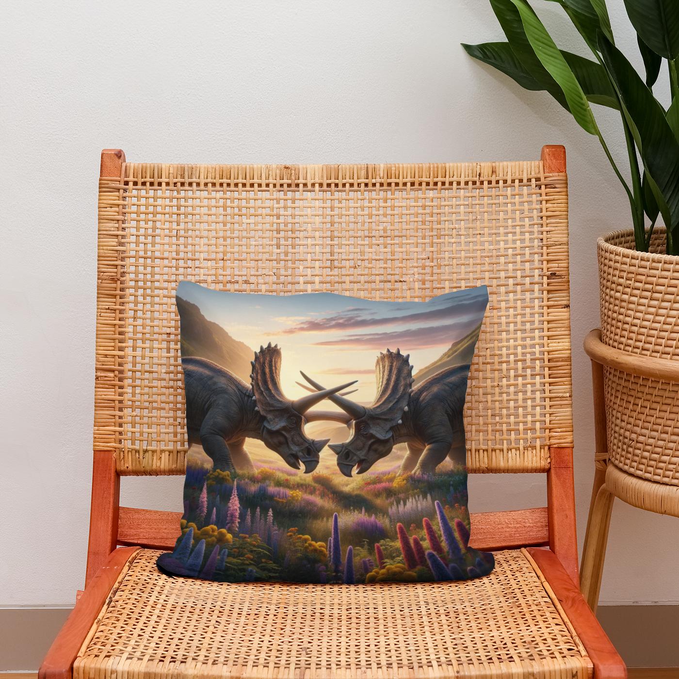Meadow Duel Triceratops Cotton Cushion