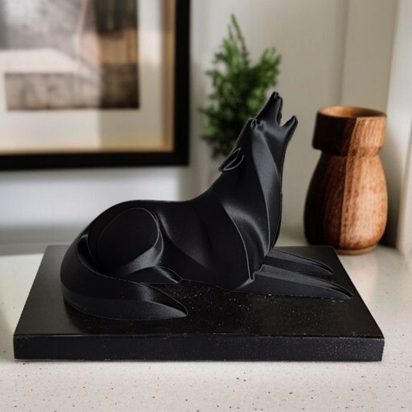 Sculpture #21 | Minimalist Lying Wolf Sculpture - Modern Abstract Figurine