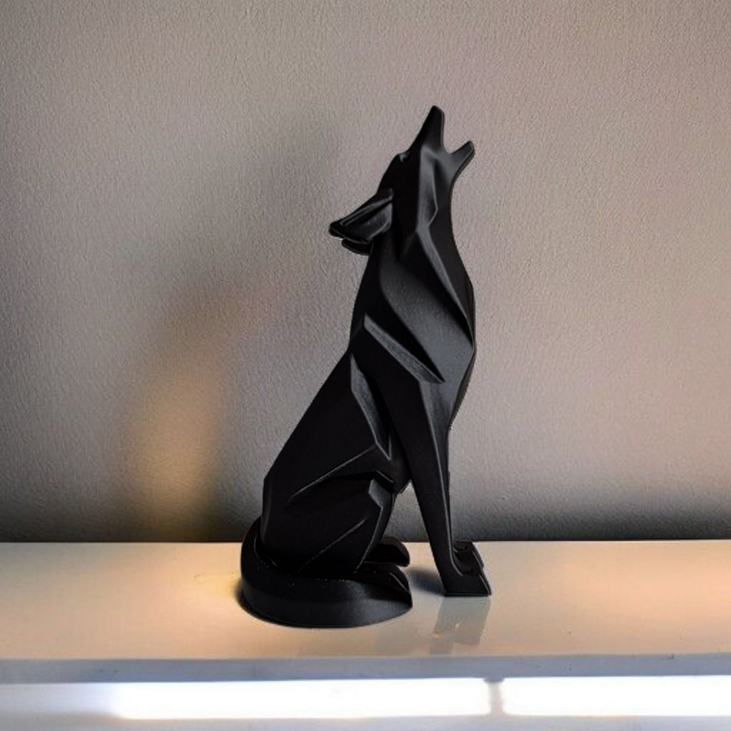 Sculpture #20 | Minimalist Standing Howling Wolf Sculpture - Modern Abstract Figurine
