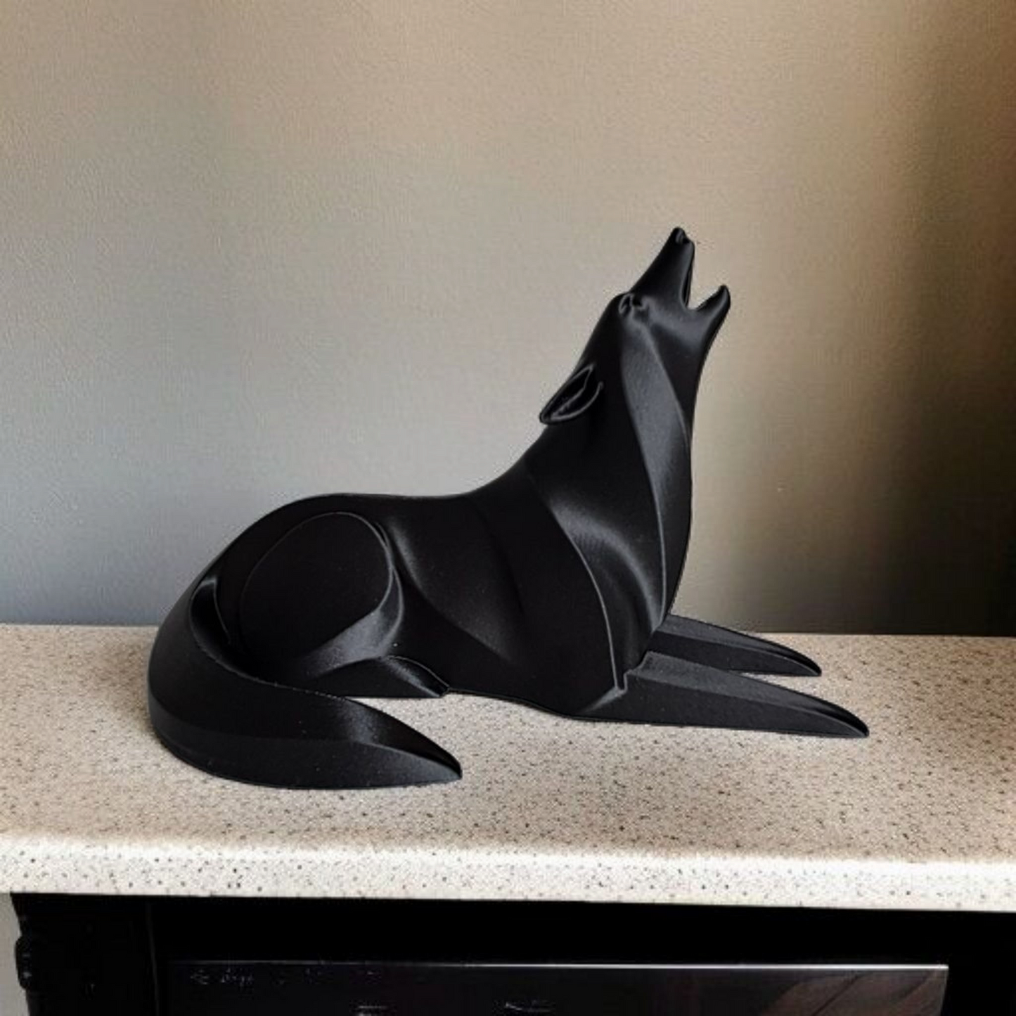 Sculpture #21 | Minimalist Lying Wolf Sculpture - Modern Abstract Figurine