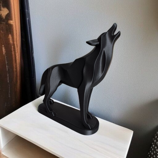 Sculpture #20 | Minimalist Standing Howling Wolf Sculpture - Modern Abstract Figurine