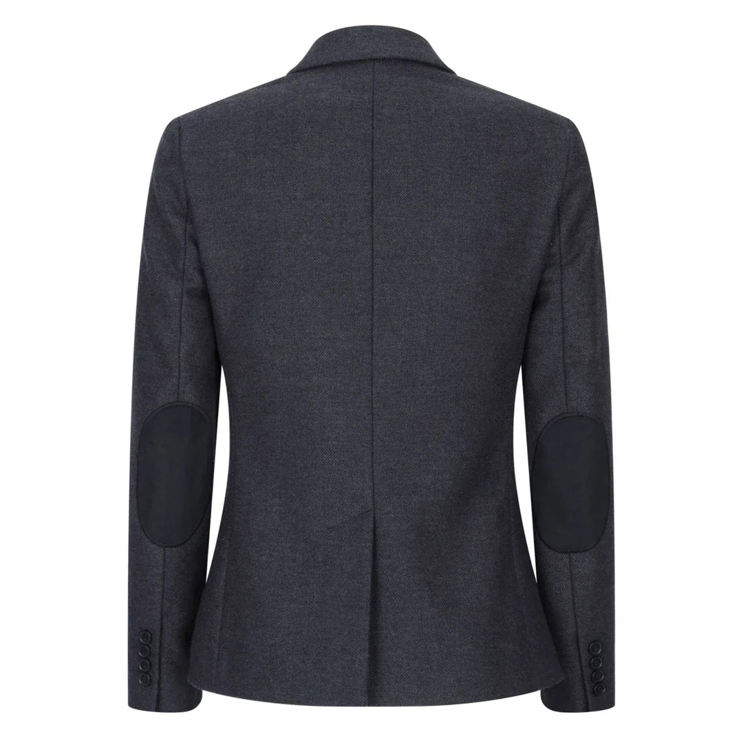 Women Black Blazer Waistcoat Tweed Herringbone Wool Classic 1920s