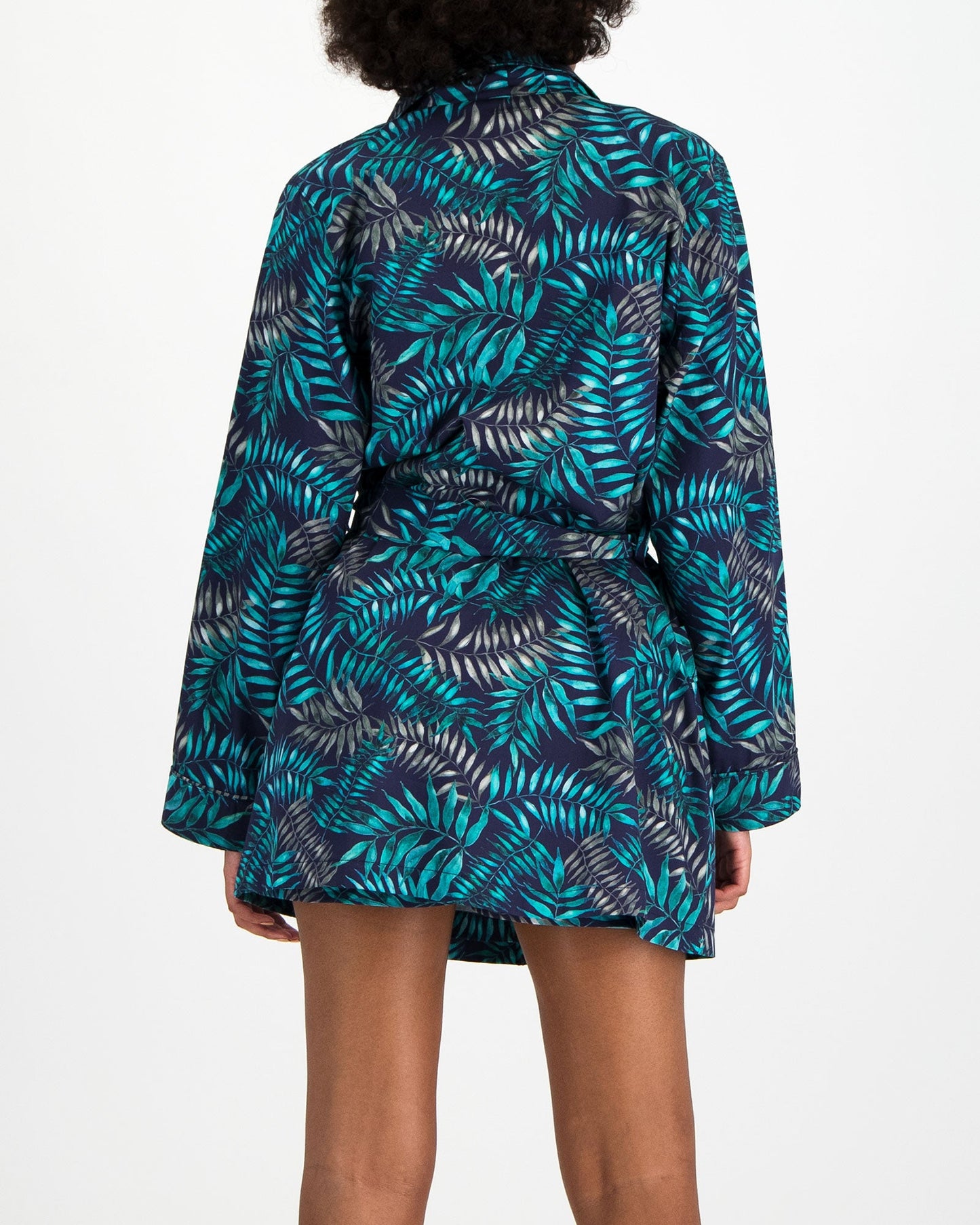 Women's Dressing Gown - Palm Leaves Navy