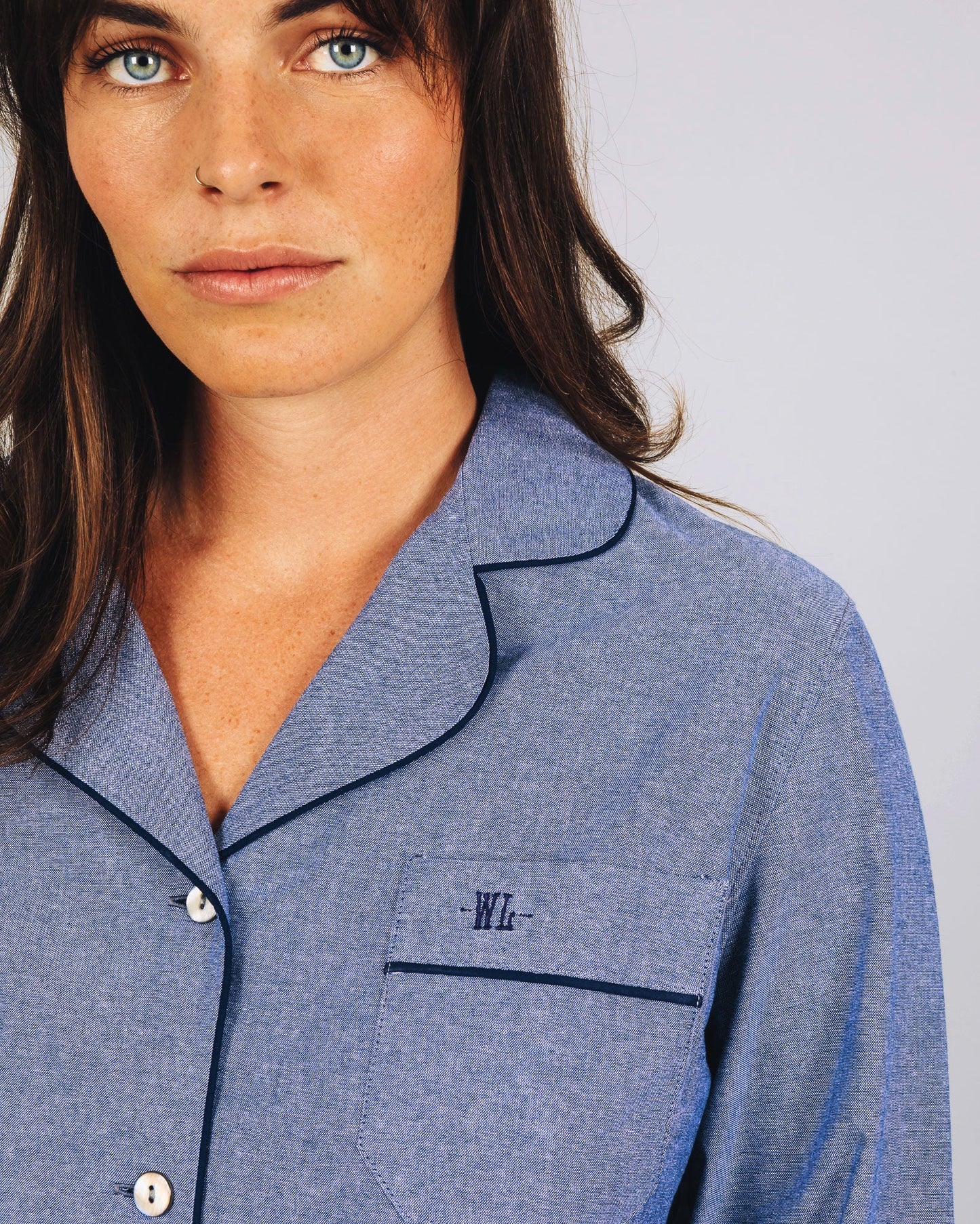 Womens Long Pyjamas - Chambray Blue Sky