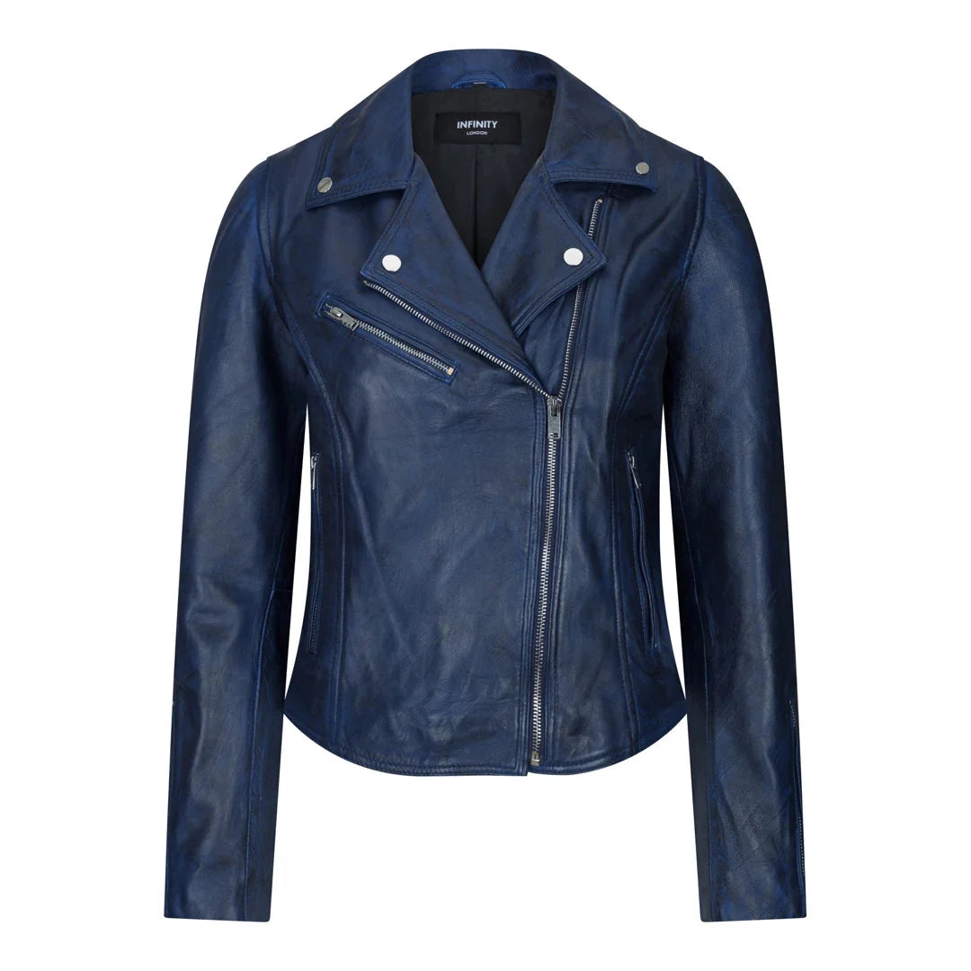 Women's Leather Biker Jacket Cross Zip Tan Brown Black Red Yellow