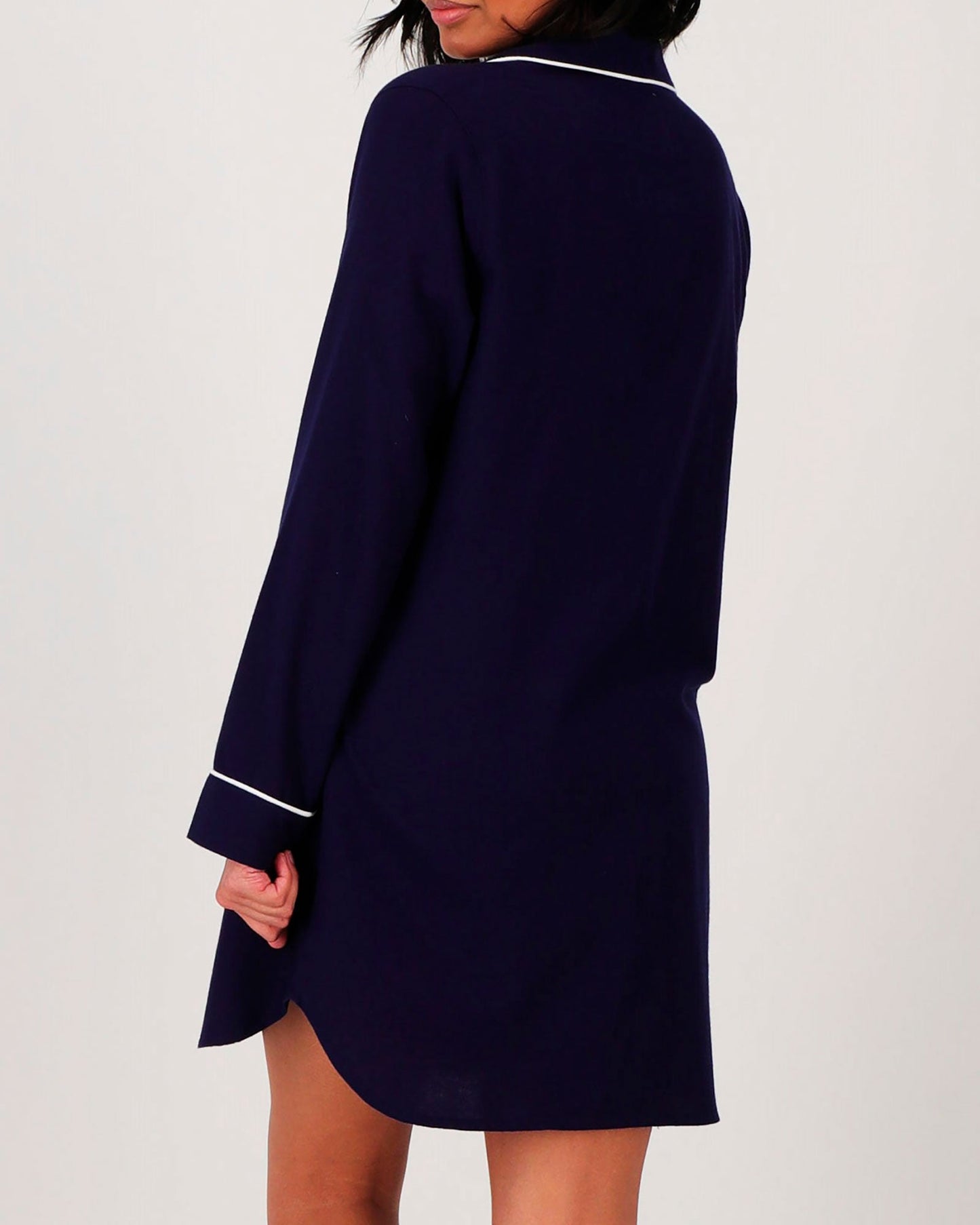 Women's Sleep Shirt - Navy Flannel with White Piping
