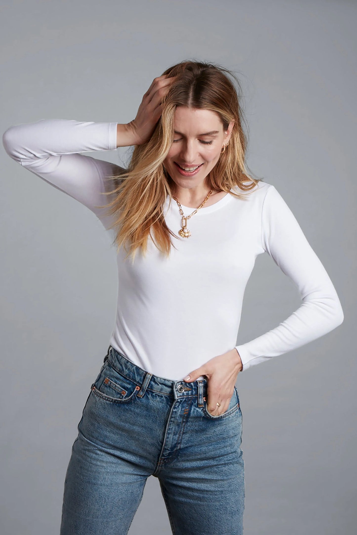 Long Sleeve Crew Neck Cotton Modal Blend T-shirt