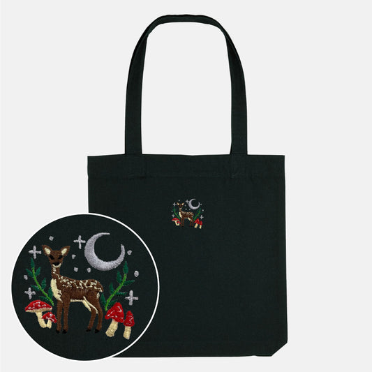 Woodland Scene Embroidered Organic Tote Bag, Vegan Gift