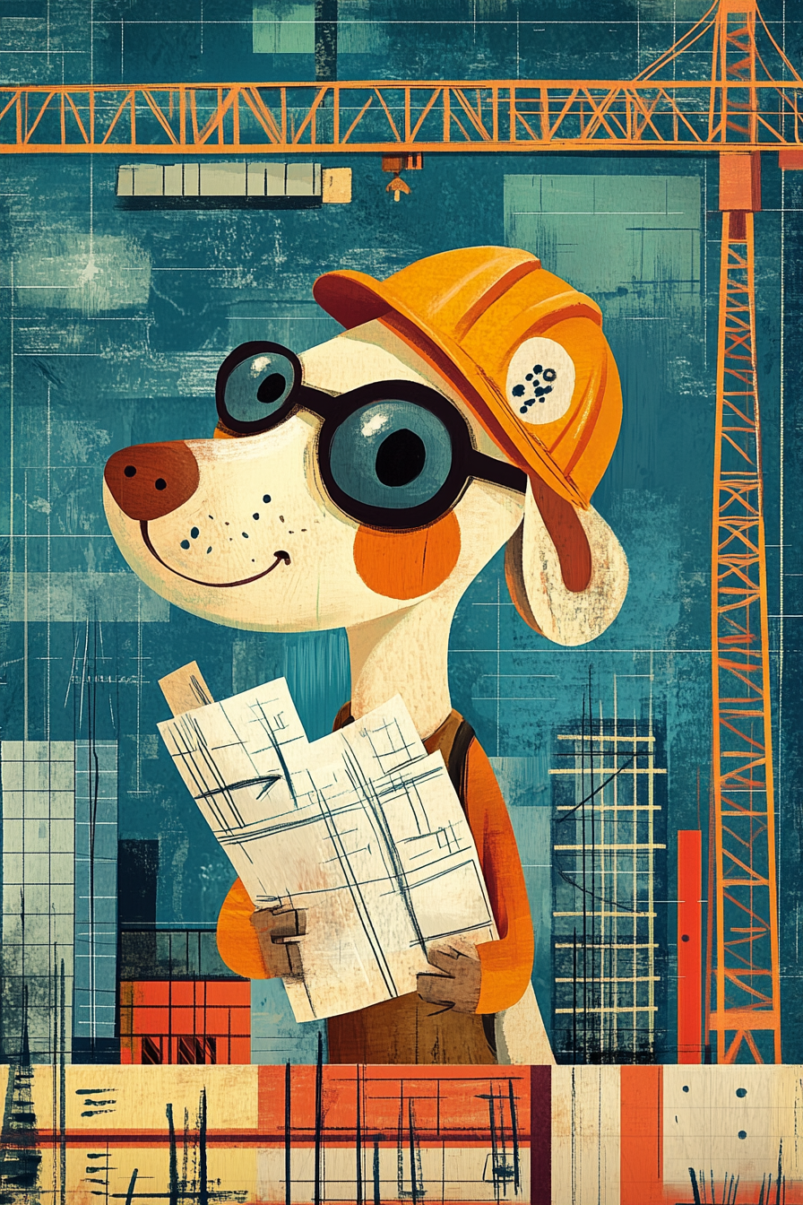 Worker Dog Construction Canvas