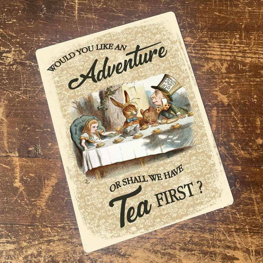 Would You Like an Adventure Now or Tea First Metal Sign