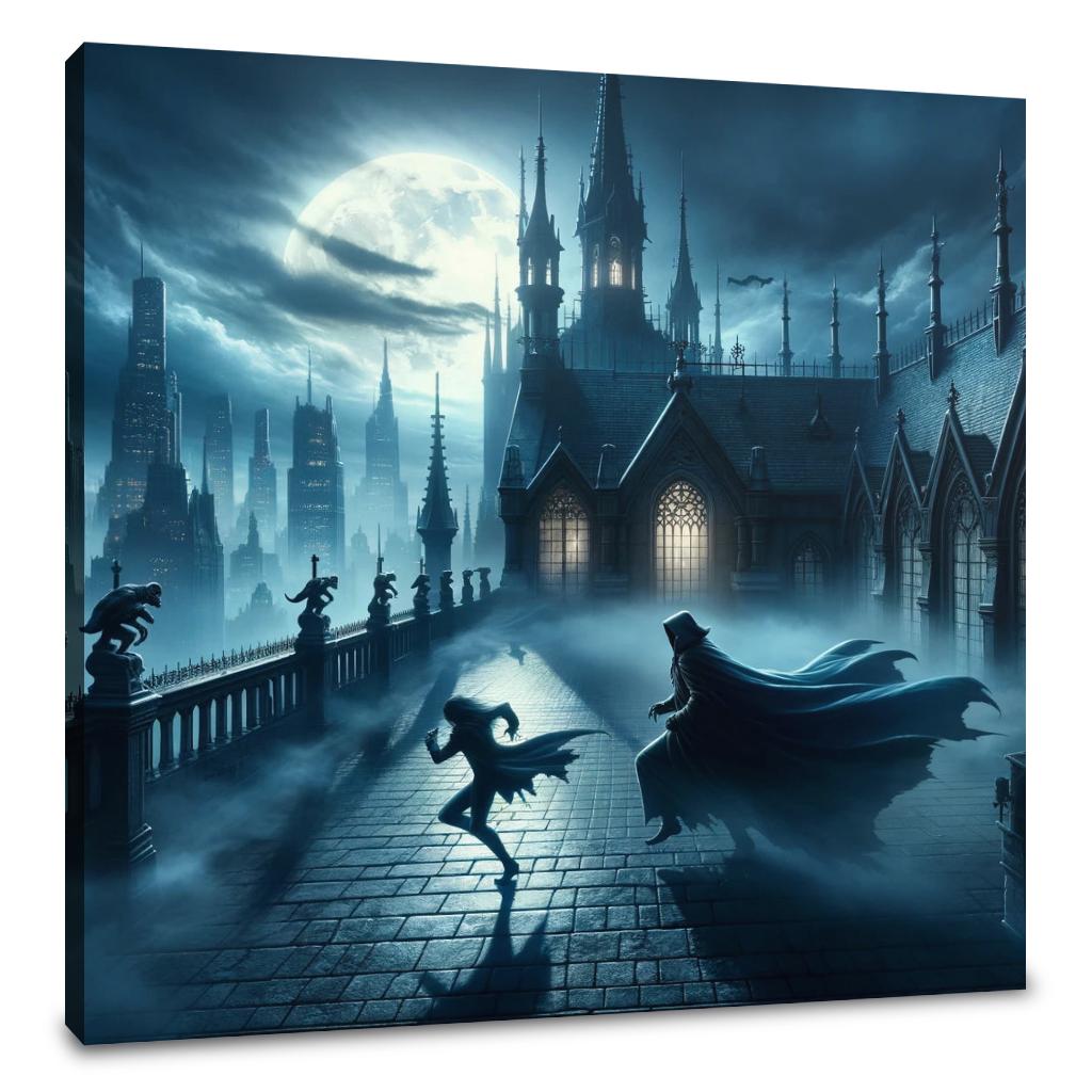 Gothic Rooftop Pursuit Canvas