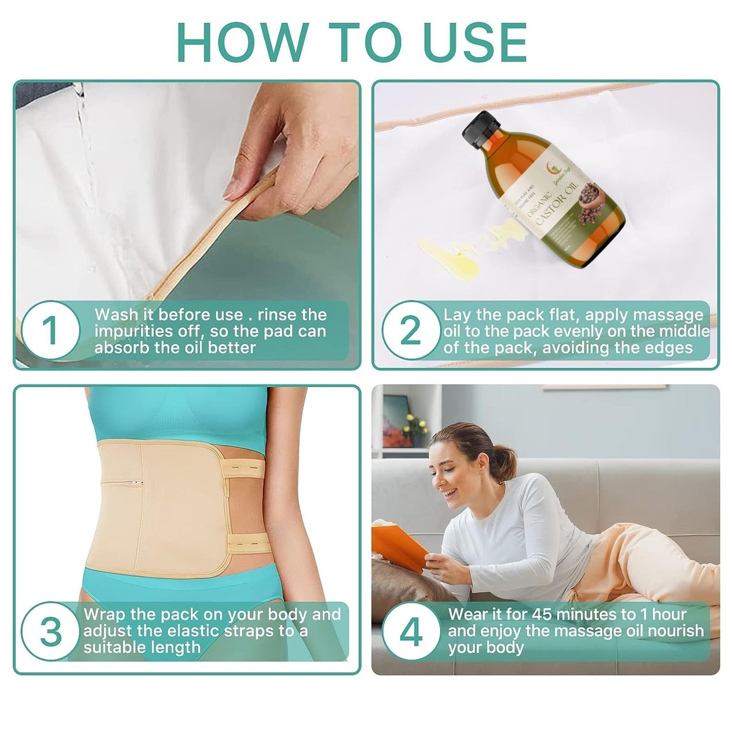 Organic Castor Oil 2 Piece Pack with a Bamboo Body Wrap (Up to 40" Waist)