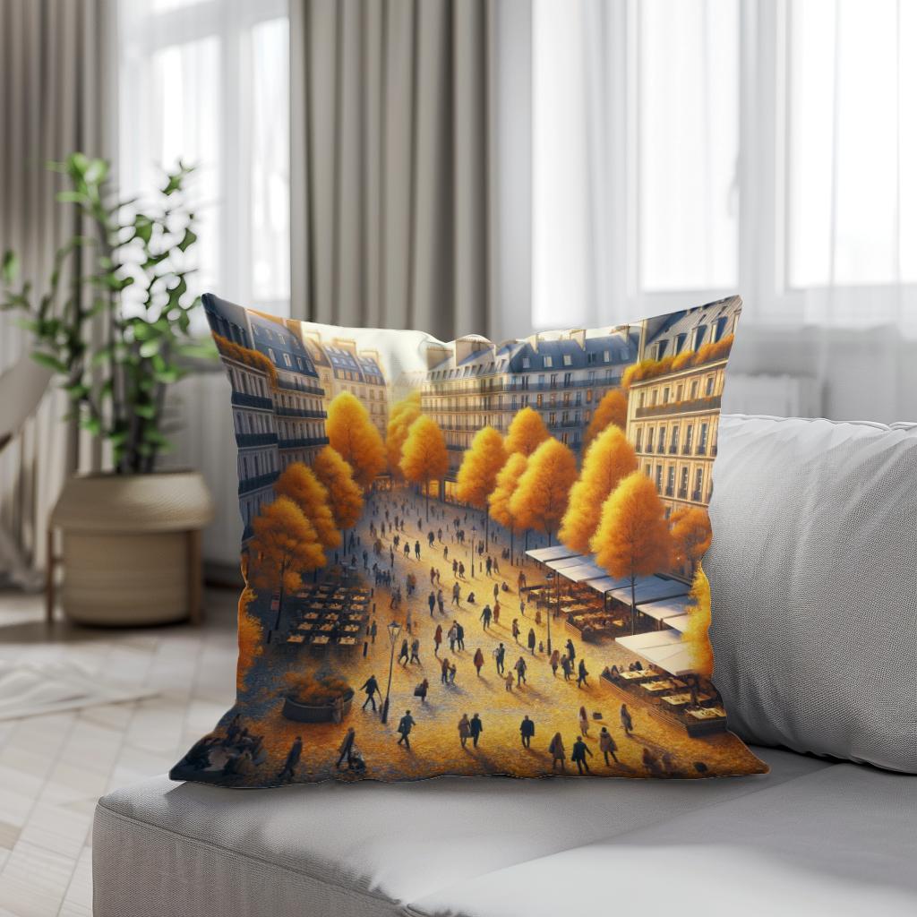 Autumn City Square Cotton Cushion