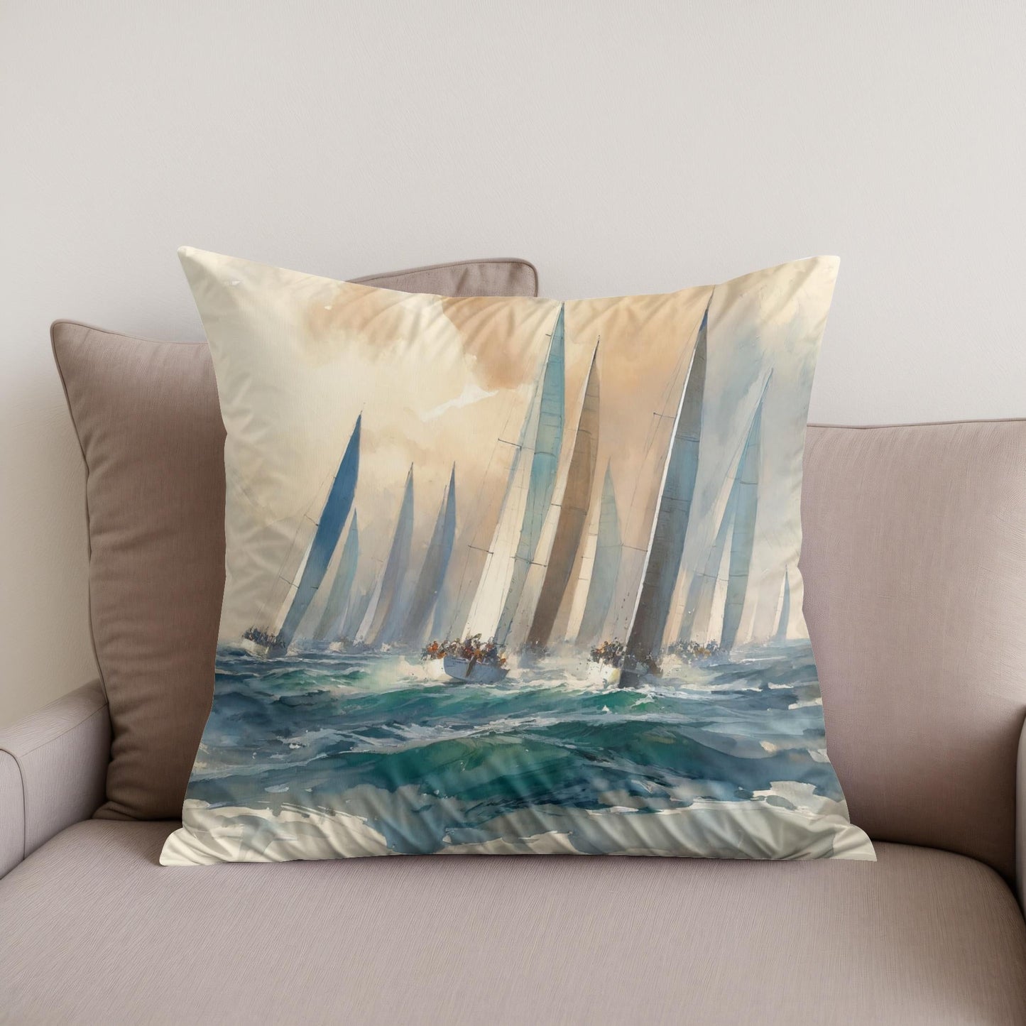 Sailboat Race at Dawn Cotton Cushion