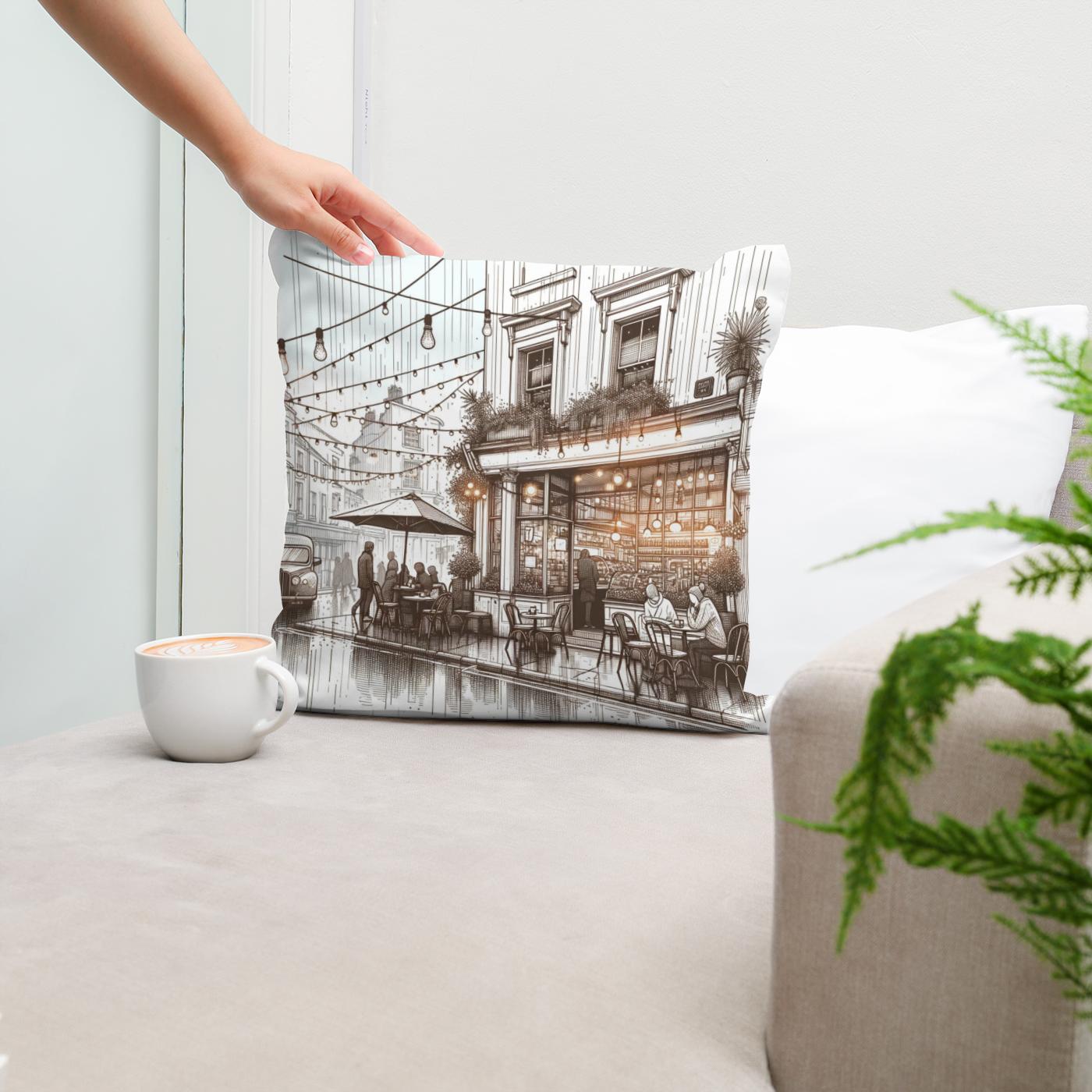 Rainy Day Café Cotton Cushion