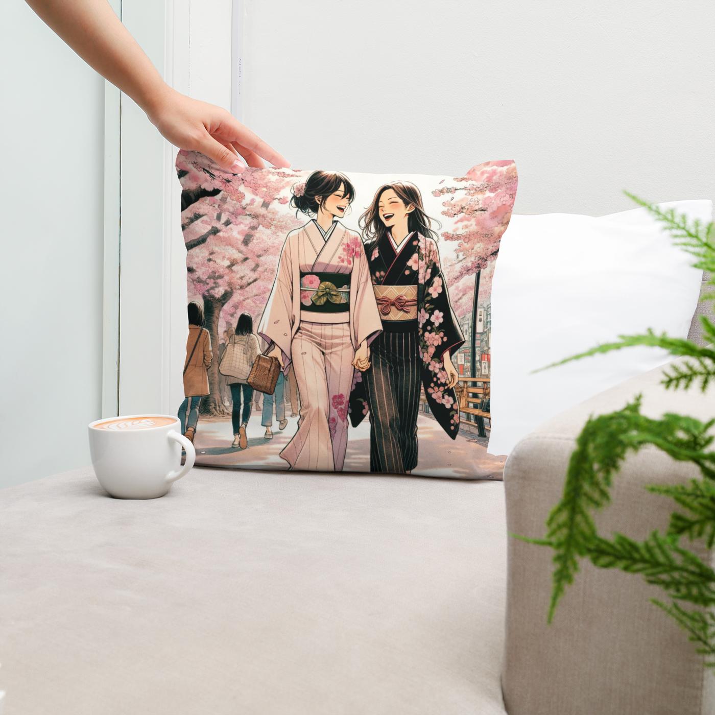 Sakura Friendship Stroll Cotton Cushion