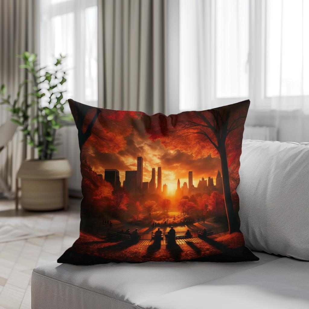Autumn Sunset Silhouettes Cotton Cushion