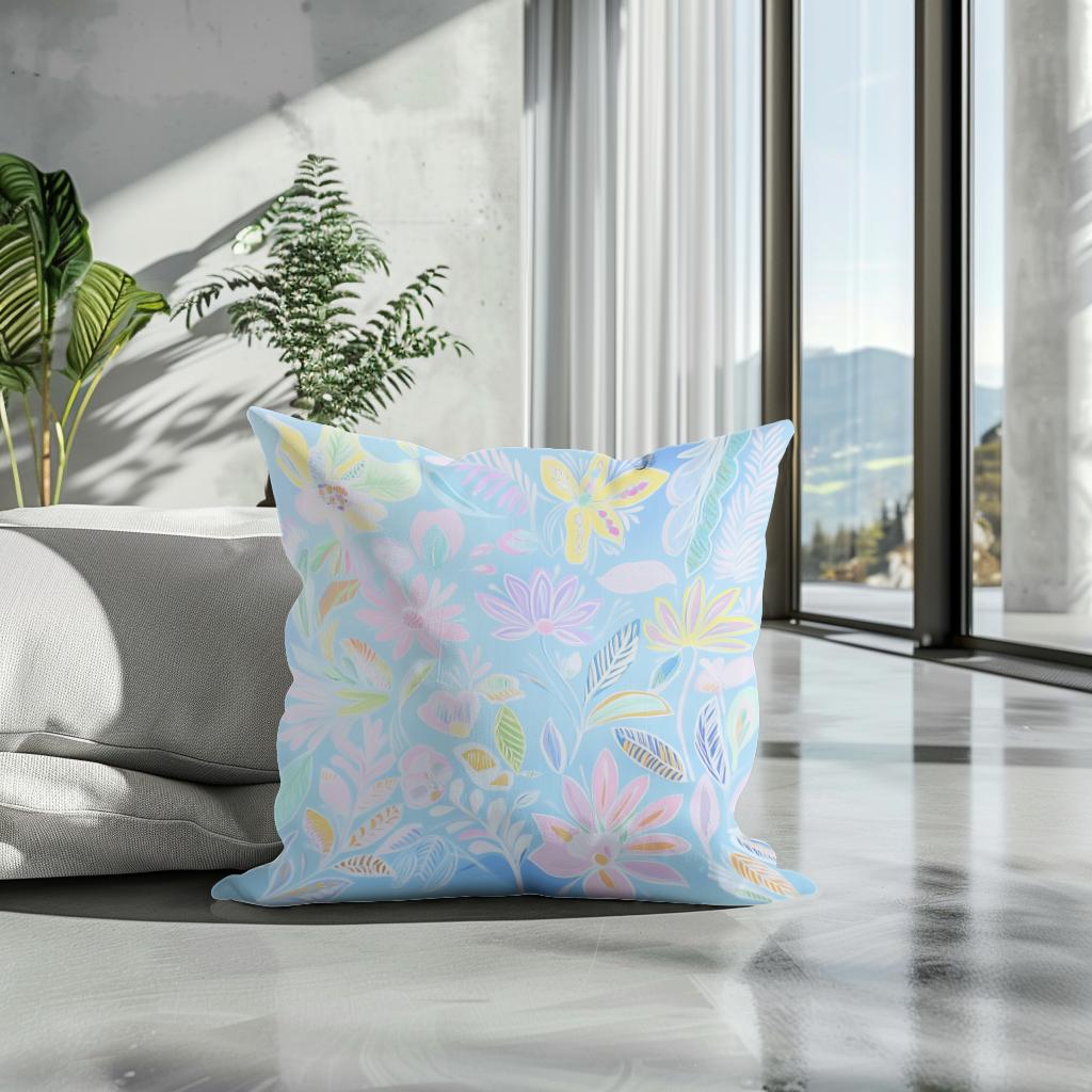 Pastel Folk Blossoms Cotton Cushion