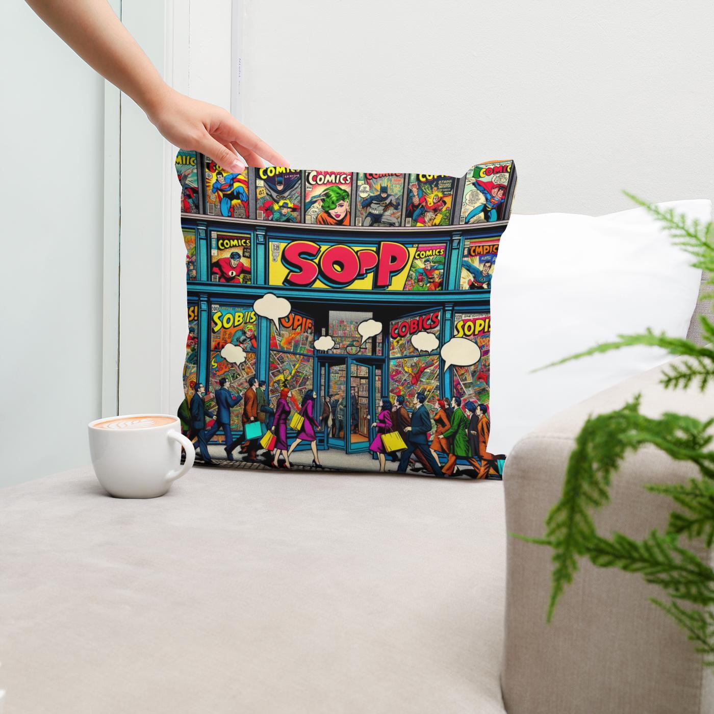 Pop Art Comics Hub Cotton Cushion