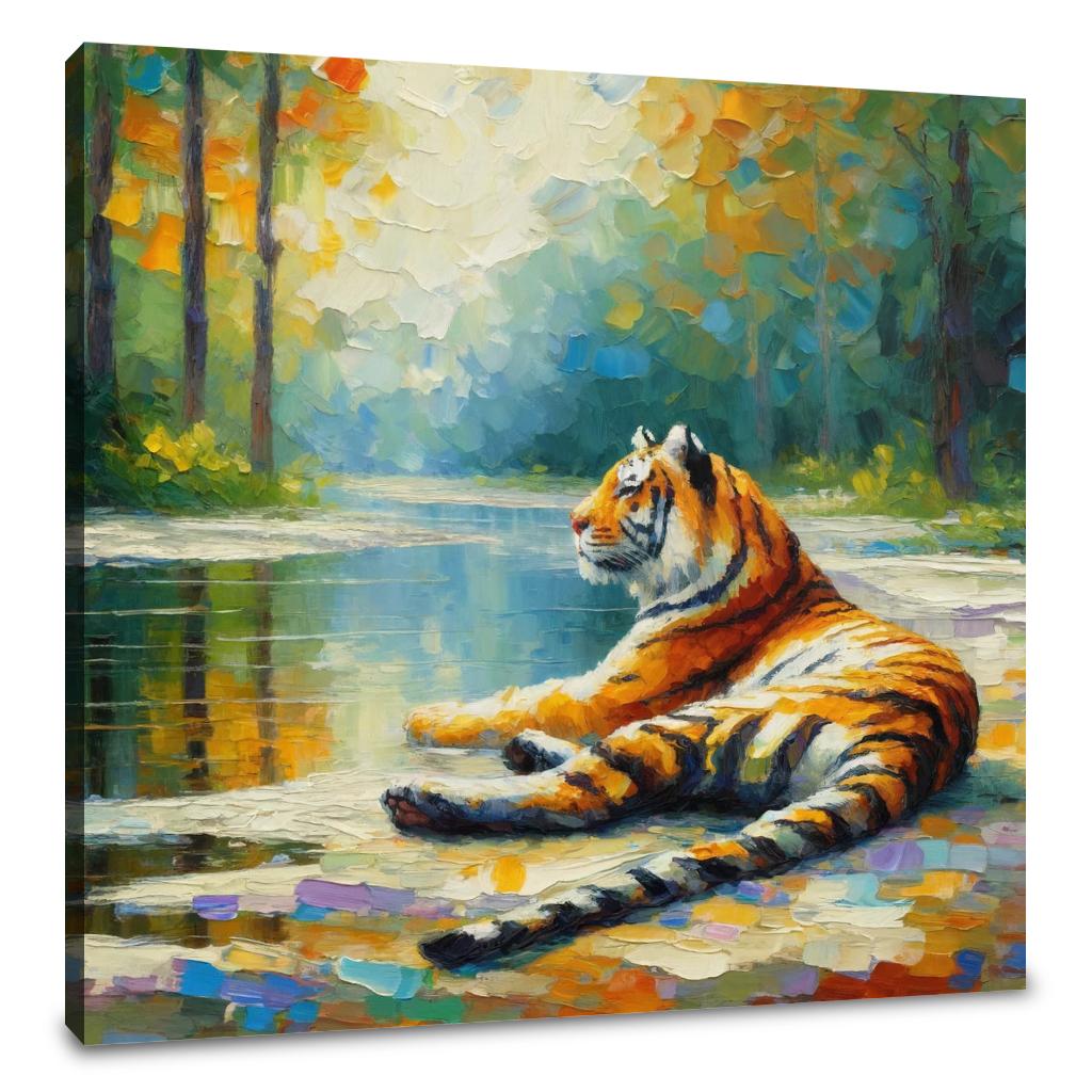 Tranquil Pond Tiger Canvas