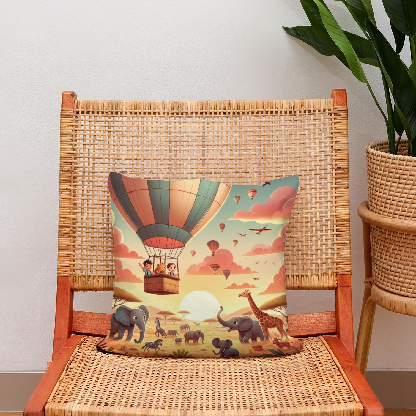 Safari Balloon Adventure Cotton Cushion