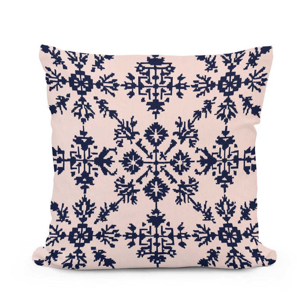 Blush Pink and Navy Modern Folk Art Cotton Cushion