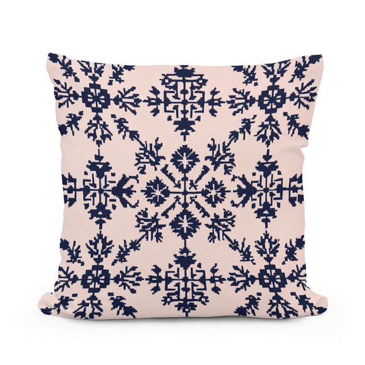 Blush Pink and Navy Modern Folk Art Cotton Cushion