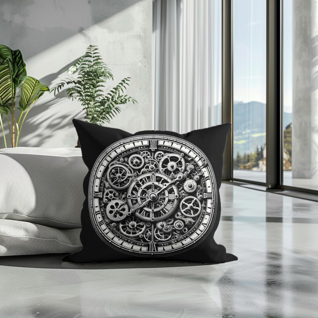 Intricate Time: Clockwork Cotton Cushion