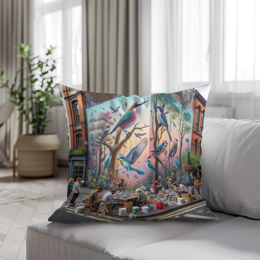 Urban Nature Mural Cotton Cushion