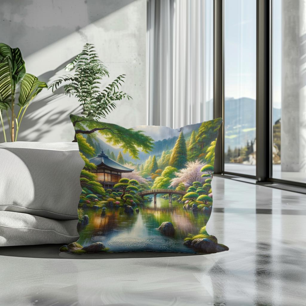 Rainy Kyoto Garden Cotton Cushion