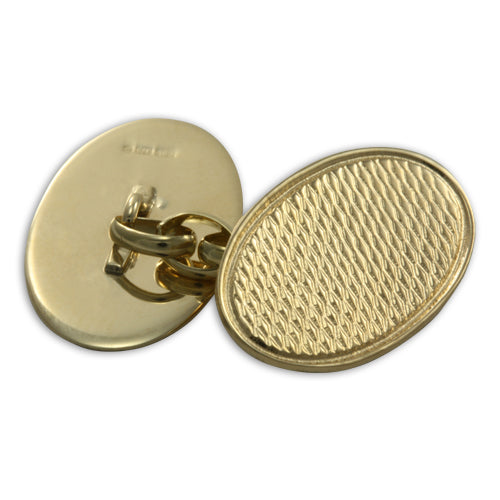 9ct Gold Engine Turned Oval Cufflinks