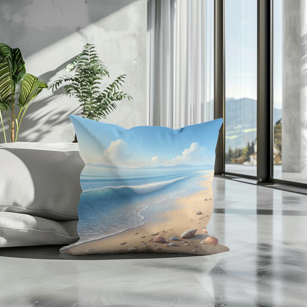 Tranquil Beachscape Cotton Cushion