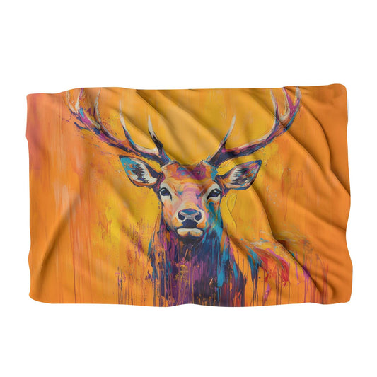 Vibrant Deer on Orange Blanket