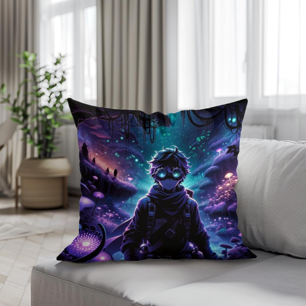 Bioluminescent Shadow Realm Cotton Cushion