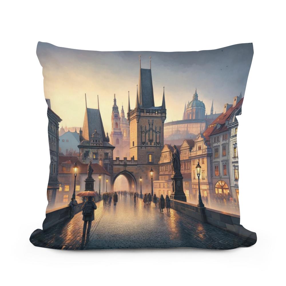 Prague Panorama Cotton Cushion