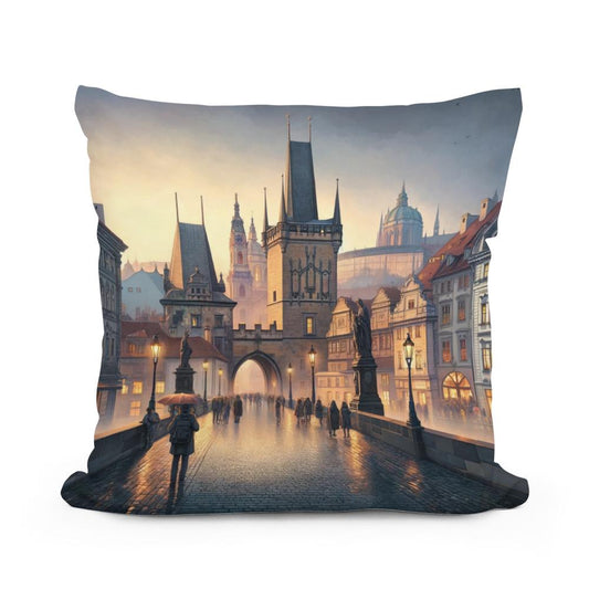 Prague Panorama Cotton Cushion