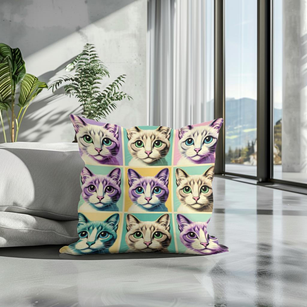 Pastel Pop Cats Cotton Cushion