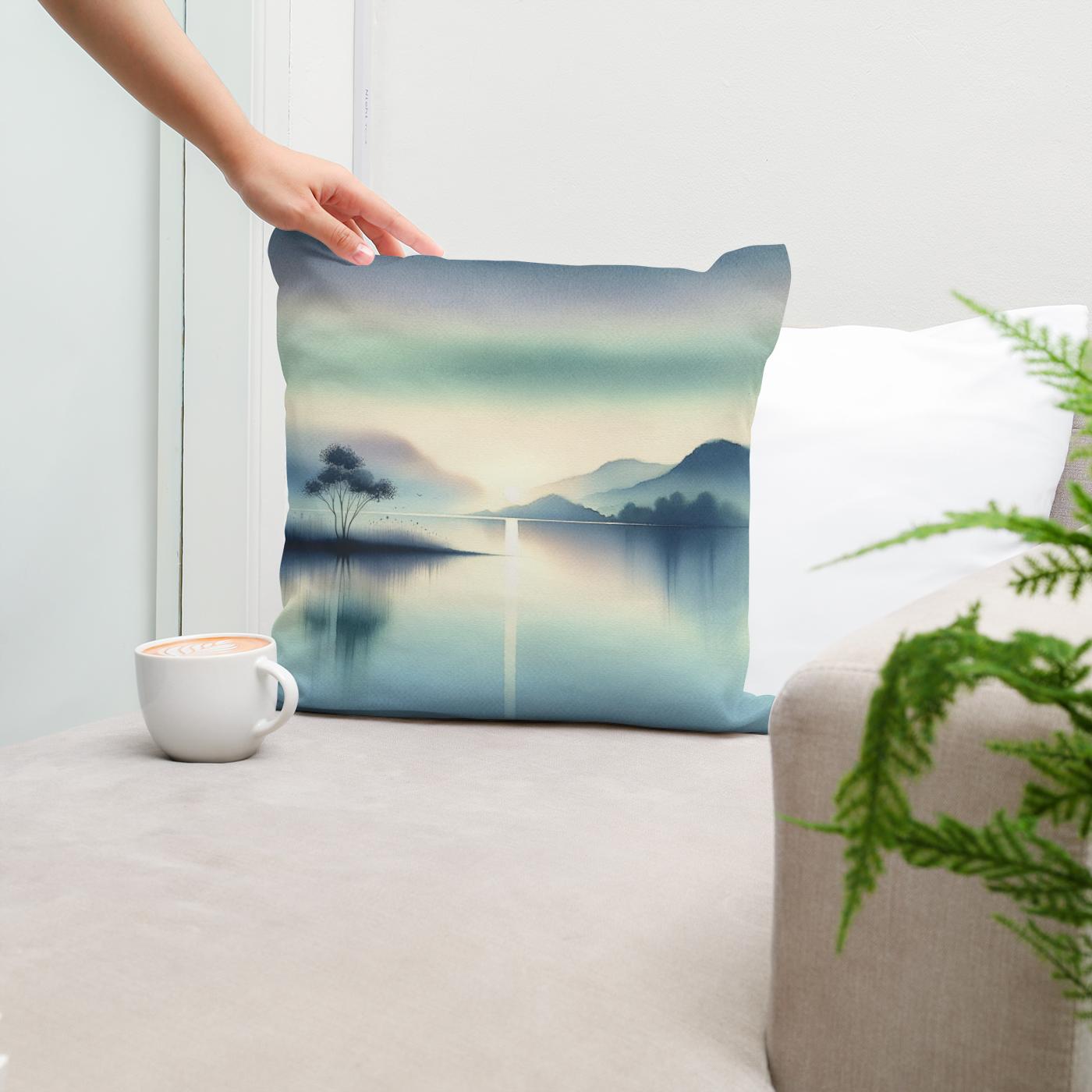 Serene Waterscape Cotton Cushion