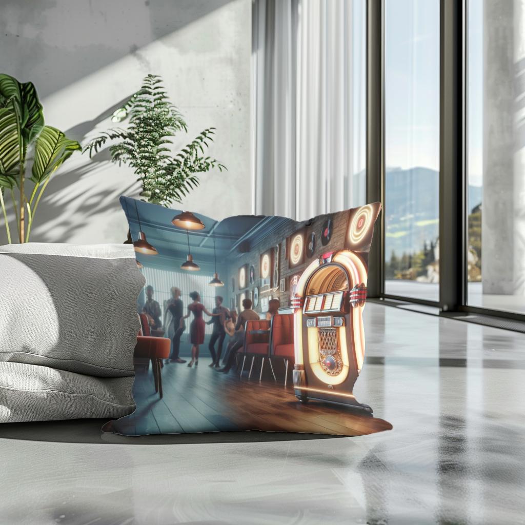 Retro Jukebox Lounge Cotton Cushion