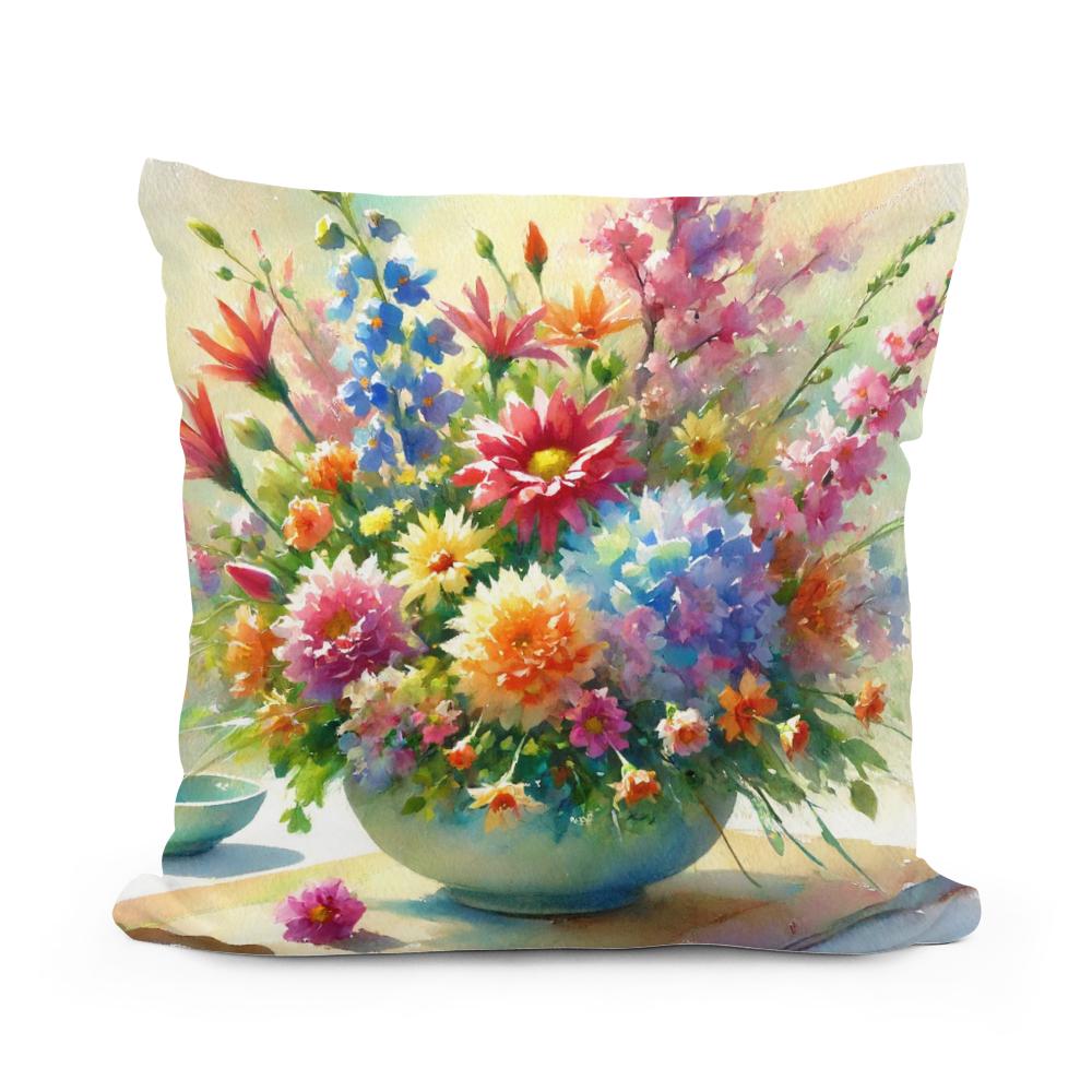 Vibrant Ikebana Cotton Cushion